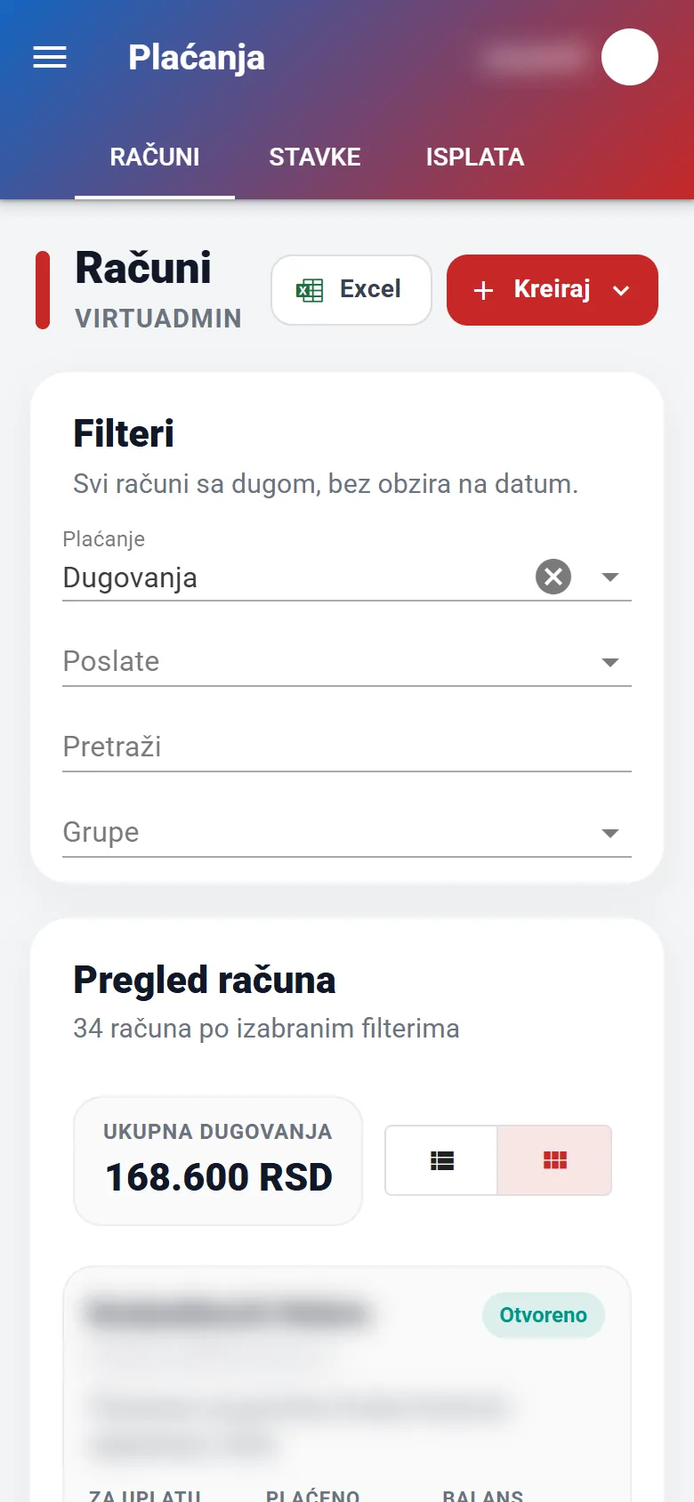 Admin na telefonu: računi i dugovanja
