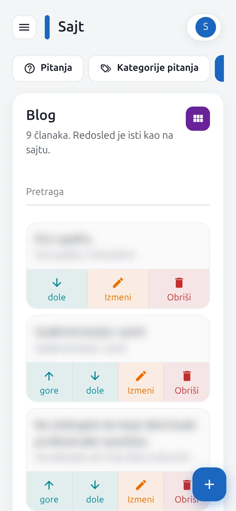 Blog on the phone: cards with a multi-line title
