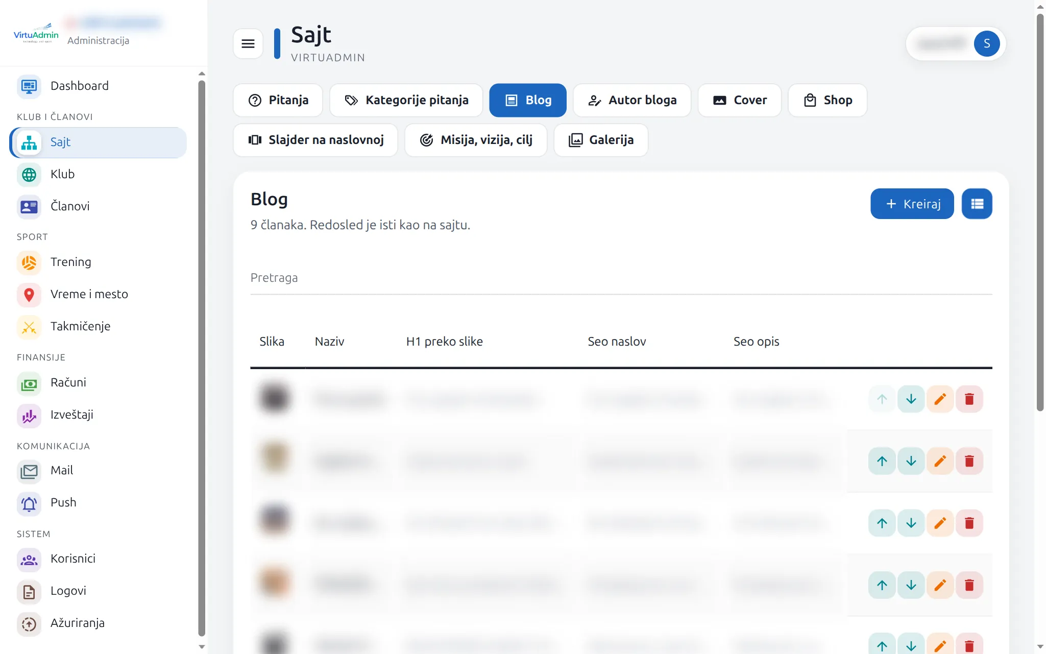 Blog in the new VirtuAdmin admin: articles and SEO
