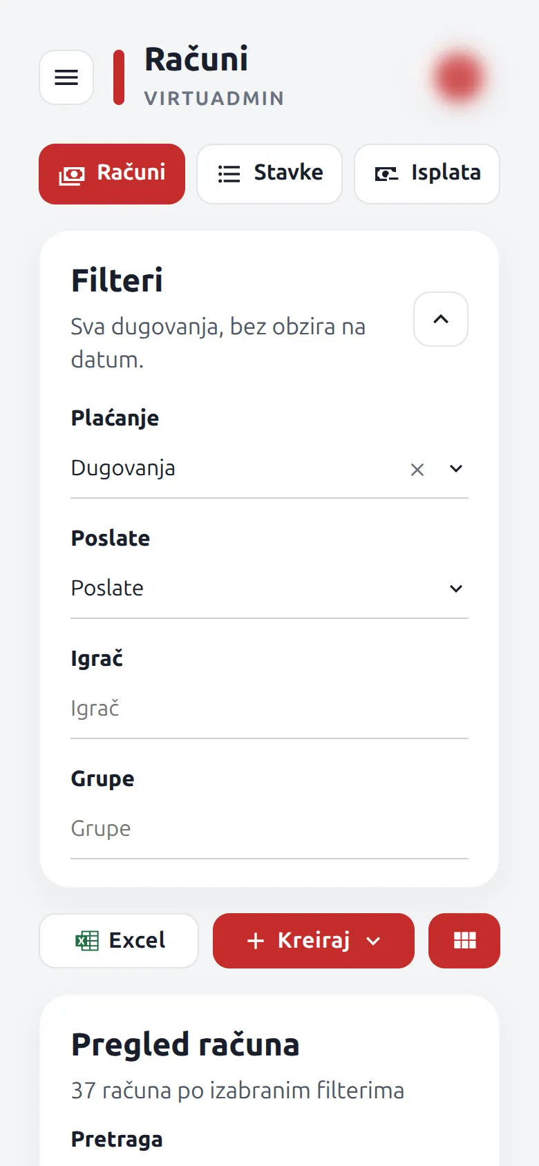 Računi na telefonu: otvoreni filteri