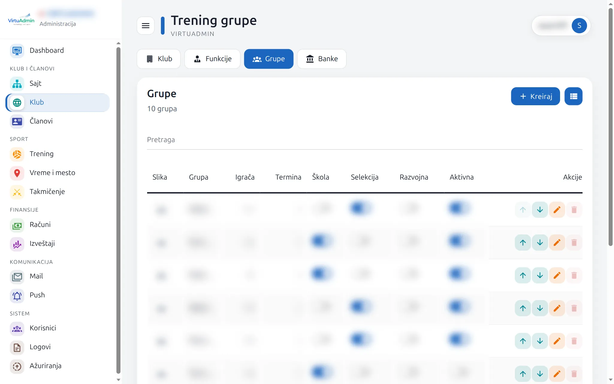 Groups in the new VirtuAdmin admin: table and actions